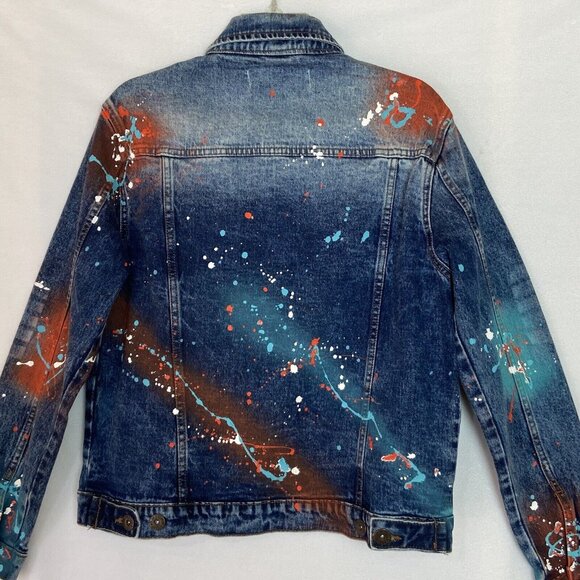Evolution in Design Denim Jean Jacket Teen Boys Size Small Paint Splatter - Picture 9 of 16